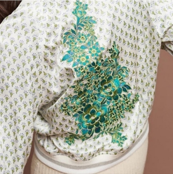 Anthropologie TINY Editions Amber Boho Floral Embroidered Bomber Jacket White SM - Picture 4 of 14